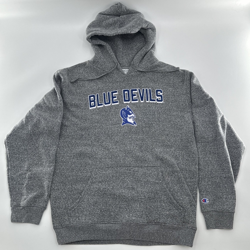 Duke Blue Devils Hoodie Sweatshirt Mens size Large Velvet Blue On White Champion